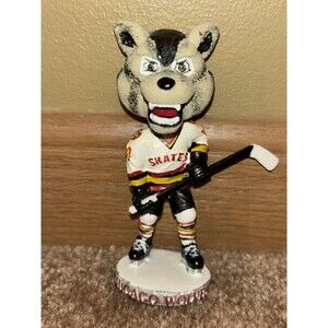 Vintage Chicago Wolves Skates Mascot Bobblehead 4 Inch Hockey Stick Removable